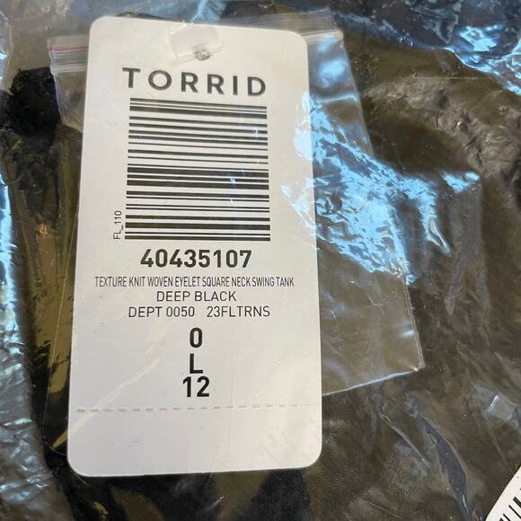 Torrid NWT Texture Knit Woven Eyelet Square Neck Swing Tank Black Size 0X (L/12) - Picture 6 of 7